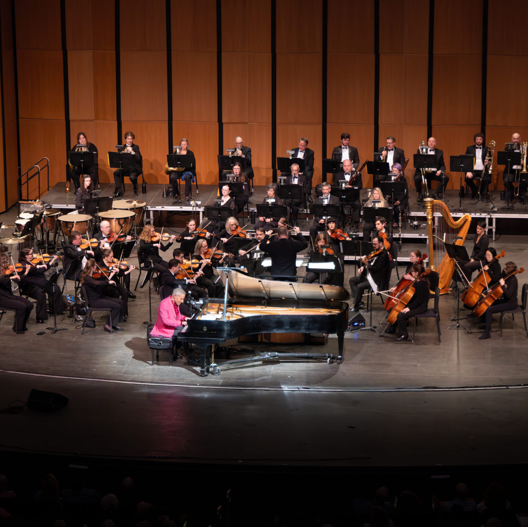 Wide view of stage with performers.